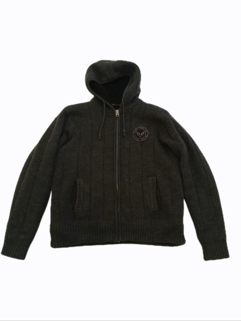 Schott NYC Medium Sherpa Teddy Lined Zip Hoodie Gray Military Sweater Jacket
